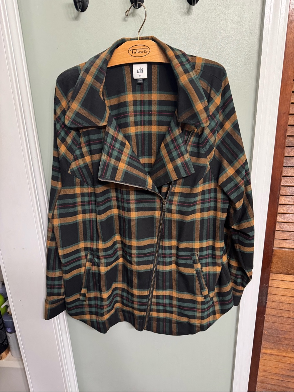 CABi Moto Jacket Plaid Zip-Front Women's Jacket in Black and Tan - Picture 2 of 3